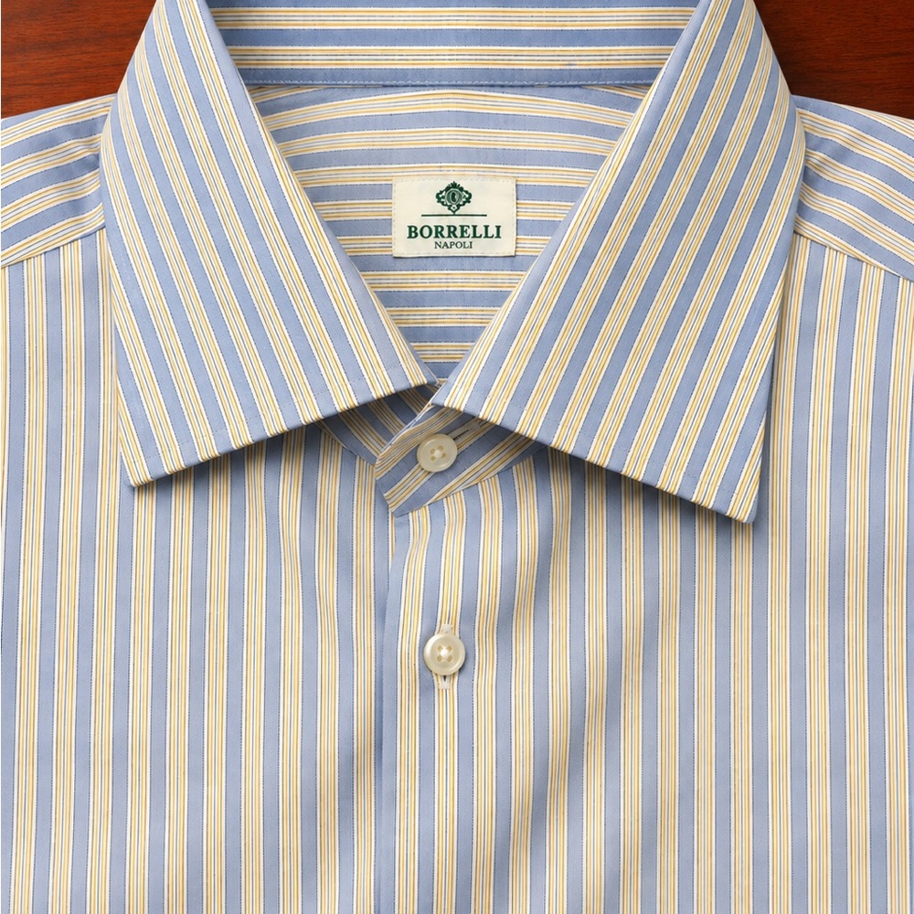 Luigi Borrelli Light Blue and Yellow Striped Shirt